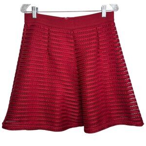 H&M Red Mesh Lace Flare Skater Mini Skirt Women’s Medium Holiday Party